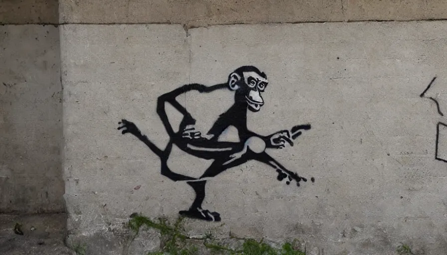 Image similar to Graffiti by Banksy of a monkey in a suit