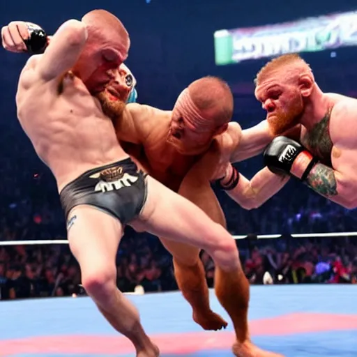 Image similar to gollum smeagol wrestling with conor mcgregor, ultra detailed, ultra realistic