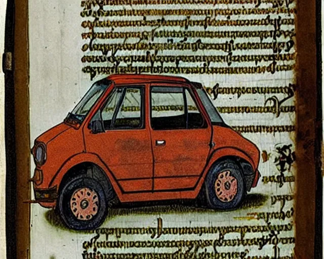 Image similar to Illuminated medieval manuscript of a rusty Fiat 126p