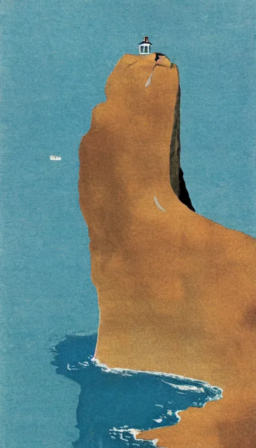 Image similar to a poster about Percé Rock, a rock with a hole in it in the sea, by Bauhaus and John Baldessari