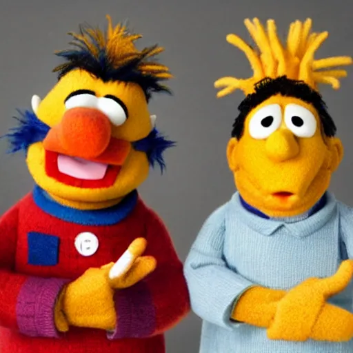 Image similar to bert & ernie as community college professors best friends