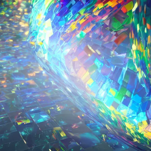 Image similar to long shot of a huge rainbow clear marble, concept art, by leonid afremov, by gerhard richter, jeff koons, volumetric light, smooth, depth perception, high depth of field, 4 k, unreal engine 5, ultradetailed, hyperrealistic, artstation