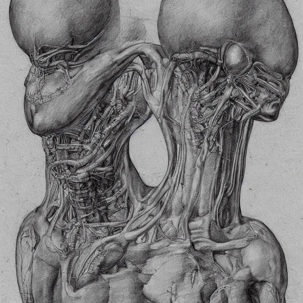 Image similar to detailed anatomical drawing of an alien by leonardo da vinci, 8 k