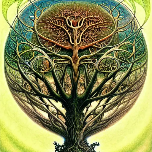 Image similar to tree of life by roger dean and andrew ferez, art forms of nature by ernst haeckel, divine chaos engine, symbolist, visionary, art nouveau, botanical fractal structures, organic, detailed, realistic, surreality