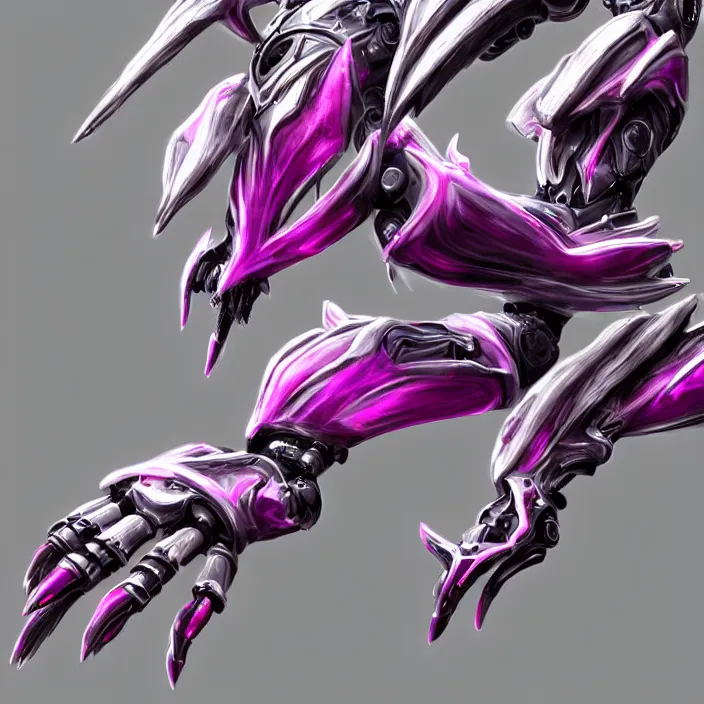 Prompt: highly detailed exquisite fanart, of a beautiful female warframe, but as an anthropomorphic robot dragon, shiny white silver armor engraved, Fuchsia skin beneath the armor, sharp claws, long tail, robot dragon hands and feet, elegant pose, close-up shot, full body shot, epic cinematic shot, professional digital art, high end digital art, singular, realistic, DeviantArt, artstation, Furaffinity, 8k HD render