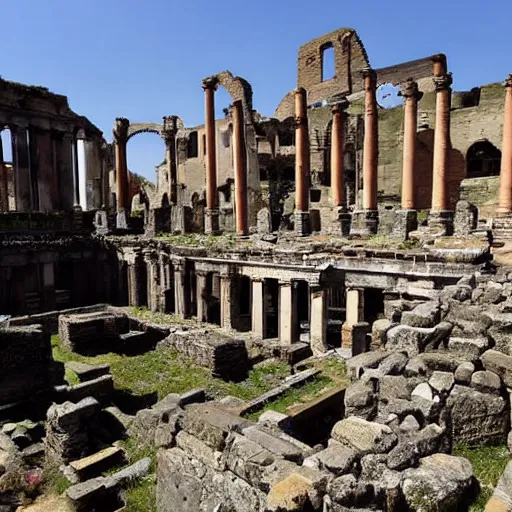 Prompt: ancient roman city in ruins of blight and plague