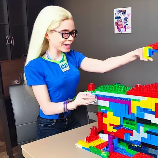 Prompt: “Belle Delphine assembling a LEGO set”