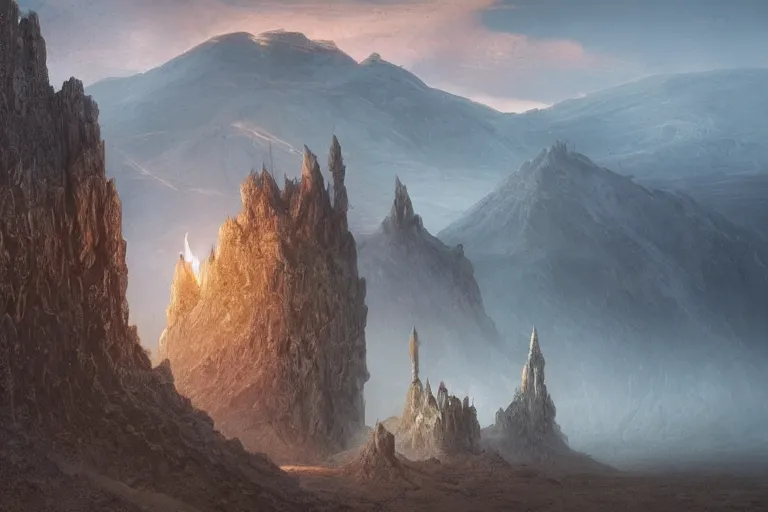 Prompt: single small fantasy castle, highly detailed, oon a barren landscap, volcanoe in background with lavaflows in the foreground, illustrated by Greg Rutkowski and Gaston Bussiere, 35mm lens, beautiful macro close-up imagery, lush lighting, beautiful volumetric-lighting-style atmosphere