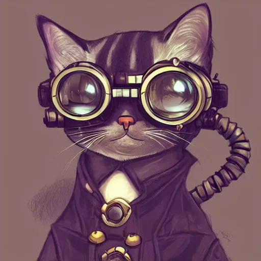 Image similar to a cat with steampunk googles, by ROSS tran