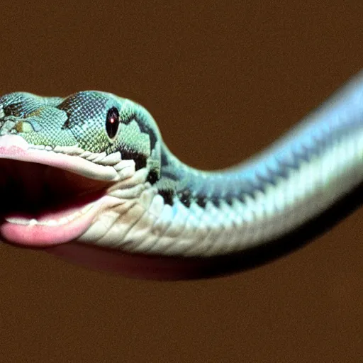 Prompt: hyperrealistic photo of a long snake with a head, long shot