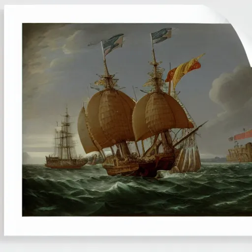 Image similar to a giant octopus with tentacles wrapped around a spanish galleon, by george philip reinagle