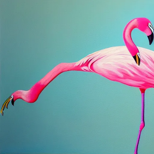 Image similar to A painting filled with flamingos edge to edge. No background, beautiful feather, soft pinks and hard contrasting black beaks. insane detail, photorealistic, cinema4D, extremely high aperture.