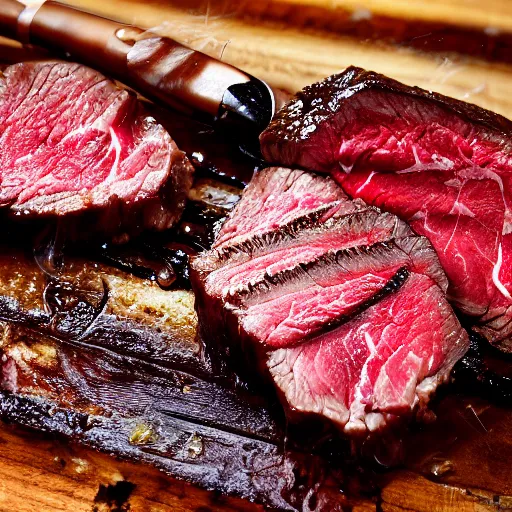 Image similar to explosion wagyu steak perfect sear macro gourmet food photography