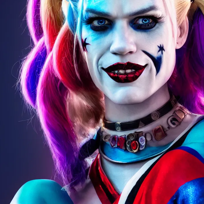 Image similar to portrait of january jones as a harley quinn in suicide squad. intricate abstract. intricate artwork. by tooth wu, wlop, beeple, dan mumford. octane render, trending on artstation, greg rutkowski very coherent symmetrical artwork. cinematic, hyper realism, high detail, octane render, 8 k, iridescent accents