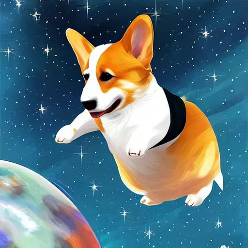 Image similar to a corgi cosmonaut in space, beautiful digital painting