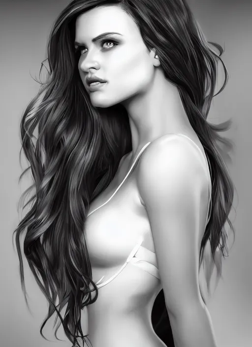 Image similar to full body portrait of a beautiful woman in black and white, photorealistic, hair down to waist, in the style of Kevin Kostic, art by diego fazio and diegoKoi and artgerm, hyper sharp focus, 8k highly detailed