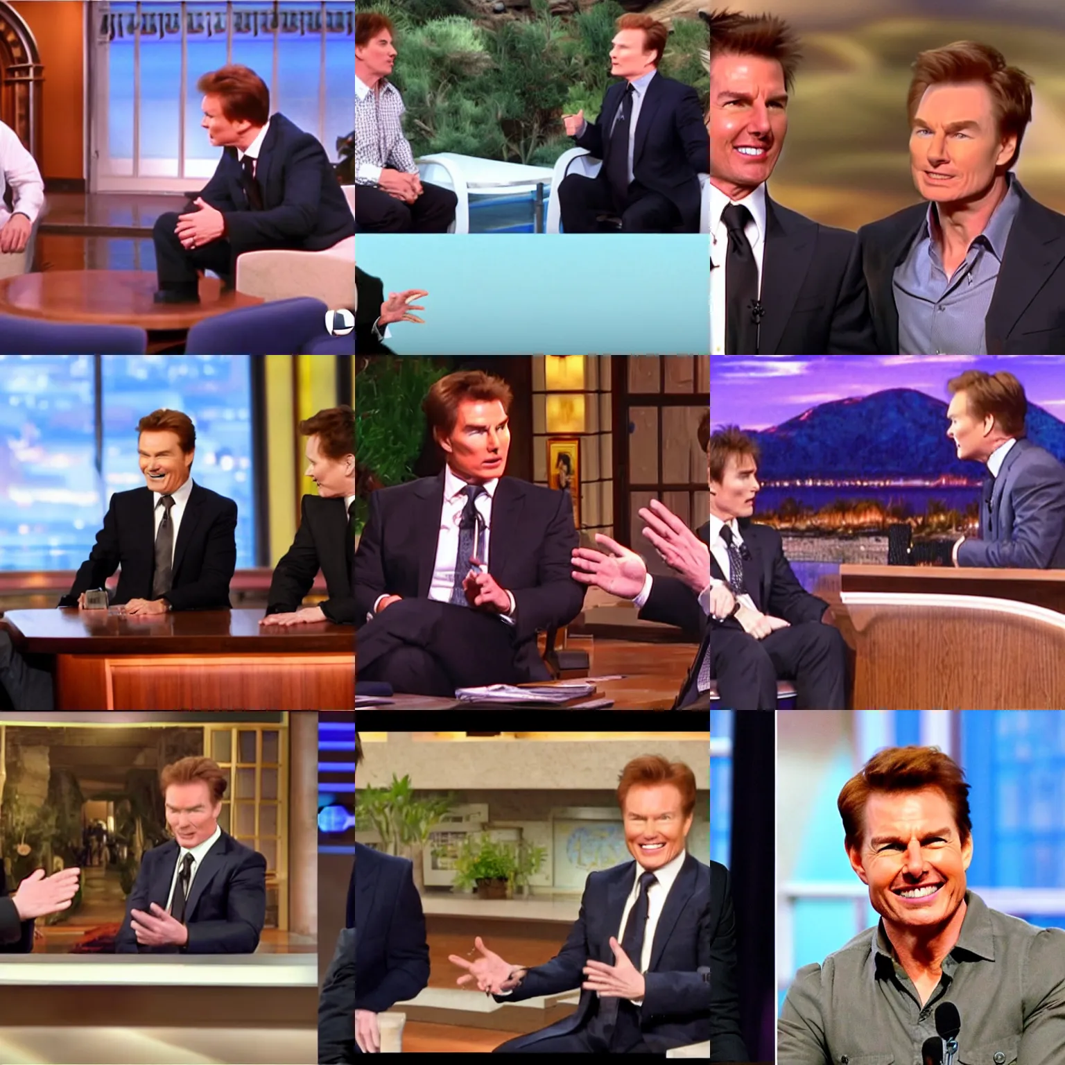 Prompt: tom cruise discussing the origins of scientology with conan o'brien