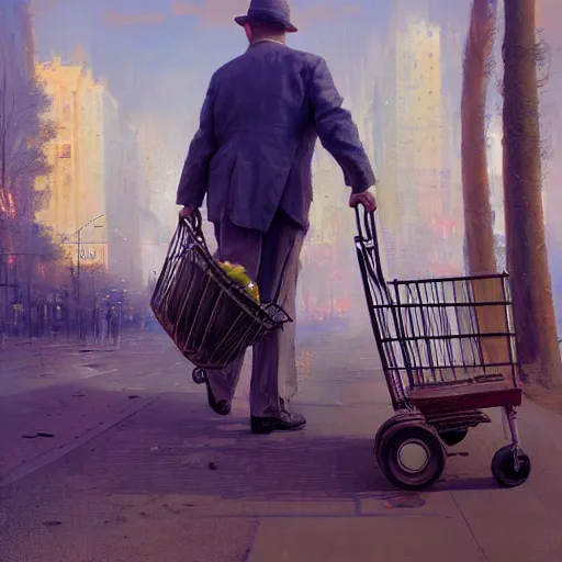 Image similar to a man drags a cart, hyperrealism, no blur, 4 k resolution, ultra detailed, style of ron cobb, adolf hiremy - hirschl, syd mead, ismail inceoglu, rene margitte