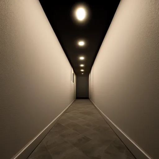 Image similar to a dark and recursive hallway, with a heavenly glow