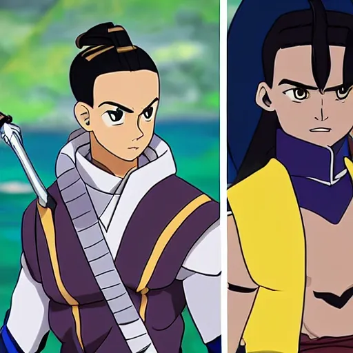 Image similar to sokka from avatar meets callum from the dragon prince, the style of bnha