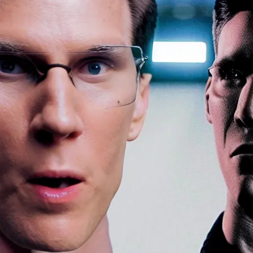 Image similar to Live Action Still of Jerma in The Matrix, real life, hyperrealistic, ultra realistic, realistic, highly detailed, epic, HD quality, 8k resolution, body and headshot, film still