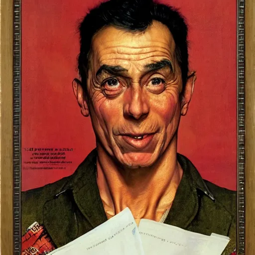 Prompt: Frontal portrait of the most hysterical soyak, by Norman Rockwell and Robert McGinnis.