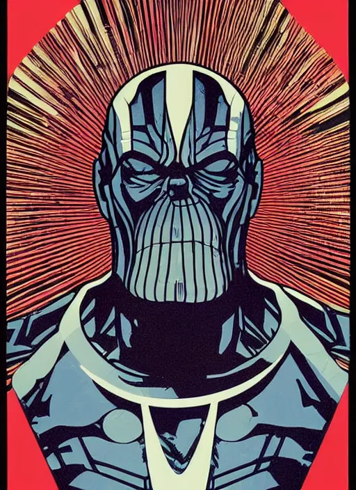 Image similar to obey art poster with thanos. by shepard fairey