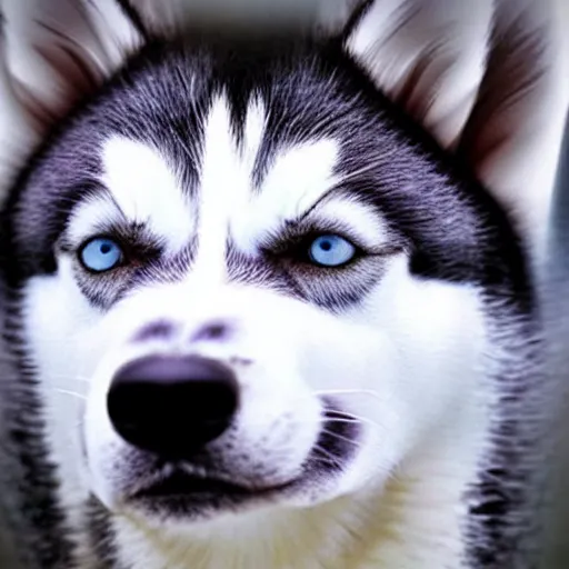 Image similar to a husky - cat - hybrid, animal photography