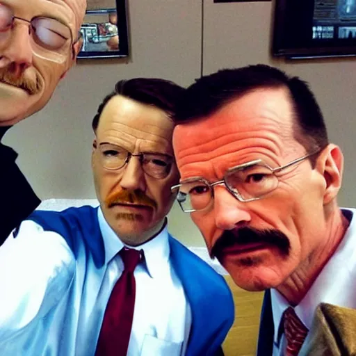 Image similar to walter white doing a selfie with phoenix wright, realistic, cool, nice, beautiful