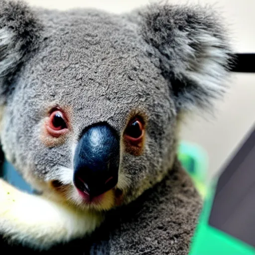 Image similar to A koala keeping a server running