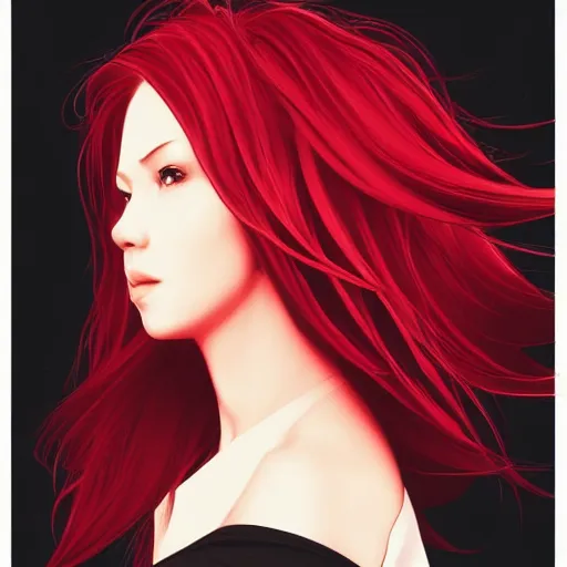 Image similar to girl with red hair. black shirt. back to us. centered median photoshop filter cutout vector behance hd artgerm jesper ejsing!