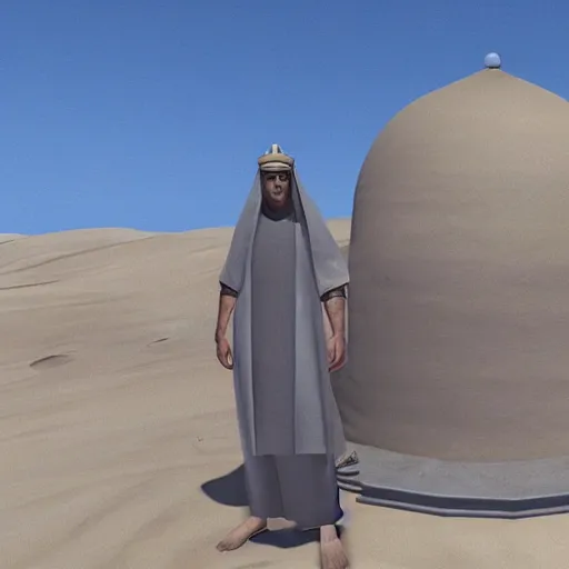 Image similar to a still of from the movie lawrence of arabia crossover with the game myst