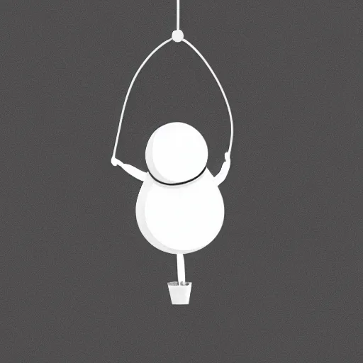 Image similar to book illustration of a balloon character holding a floating human by a string, book illustration, monochromatic, white background, black and white image