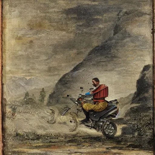 Prompt: a guy on an all-terrain vehicle, medieval composition