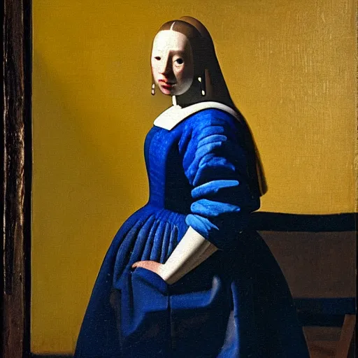 Prompt: Oil painting of an artificially-intelligent android in the style of The Astronomer by Johannes Vermeer, 1666, highly detailed