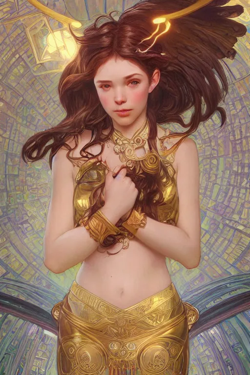 Prompt: teen goddess, garce, deco art, ultra hight detail, elgent, fantasy, rimming light, medium shot, artgerm lau, greg rutkowski, alphonse mucha