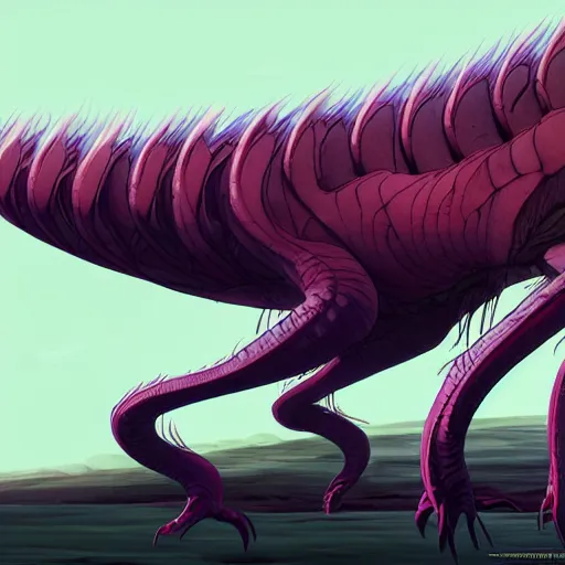 Image similar to concept art painting of an alien animal creature, detailed, cel shaded, in the style of makoto shinkai and moebius and wayne barlowe and james gurney