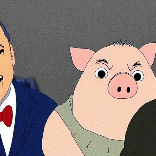 Prompt: viktor orban as a pig in a studio ghibli movie, screenshot