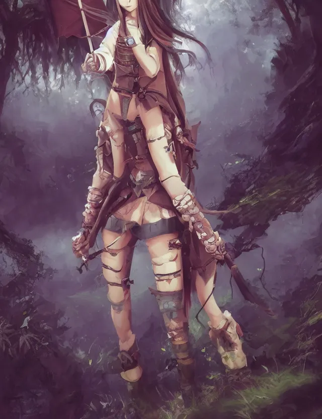 Image similar to scenic wide angle portrait of a teenage girl, confident knight's outfit, swamp, anime in fantasy style, trending artwork, painted in anime painter studio, by anato finstark, tony sart, marc simonetti and an anime artist, collaboration