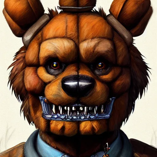 Prompt: portrait commission of freddy fazbear,realistic,hyperdetailed,photorealistic,detailed face,art by greg rutkowski,trevor henderson,ross tran,artstation,deviantart,4k,western comic style,sharp lineart,professional lighting,professional shading