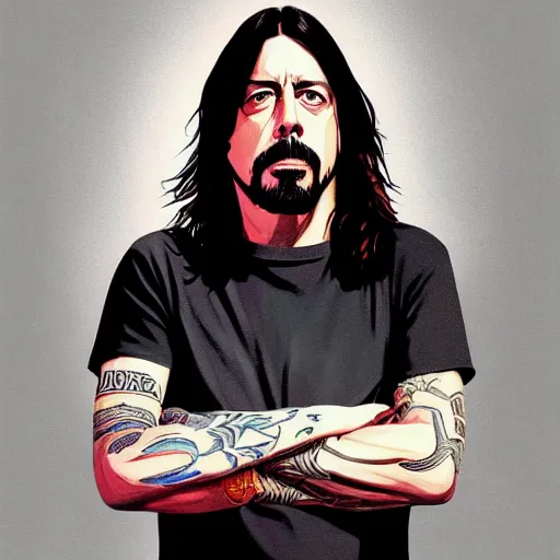 Image similar to dave grohl in gta v covert art painted by stephen bliss, centered, uncropped, full body, symmetrical face