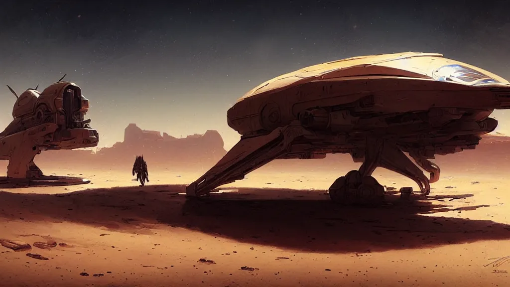 Image similar to a spaceship lost in the desert, detailed digital art by greg rutkowski.