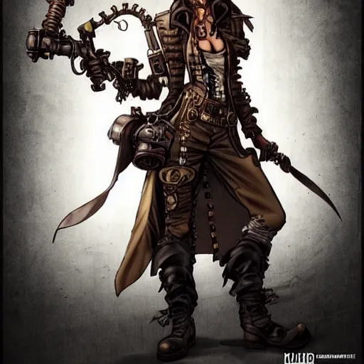 Image similar to a steampunk pirate, by kim jung gi and karl kopinski and guweiz