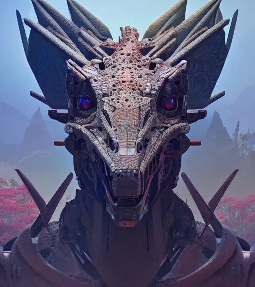 Prompt: symmetry!! portrait of a hybrid robot dinosaur, floral! horizon zero dawn machine, intricate, elegant, highly detailed, ray tracing, digital painting, artstation, concept art, smooth, sharp focus, illustration, art by artgerm and greg rutkowski and alphonse mucha, 8 k