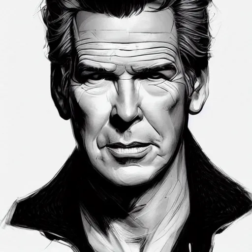 Image similar to a study of cell shaded portrait of pierce brosnan concept art, llustration, post grunge, concept art by josan gonzales and wlop, by james jean, Victo ngai, David Rubín, Mike Mignola, Laurie Greasley, highly detailed, sharp focus, alien, Trending on Artstation, HQ, deviantart, art by artgem