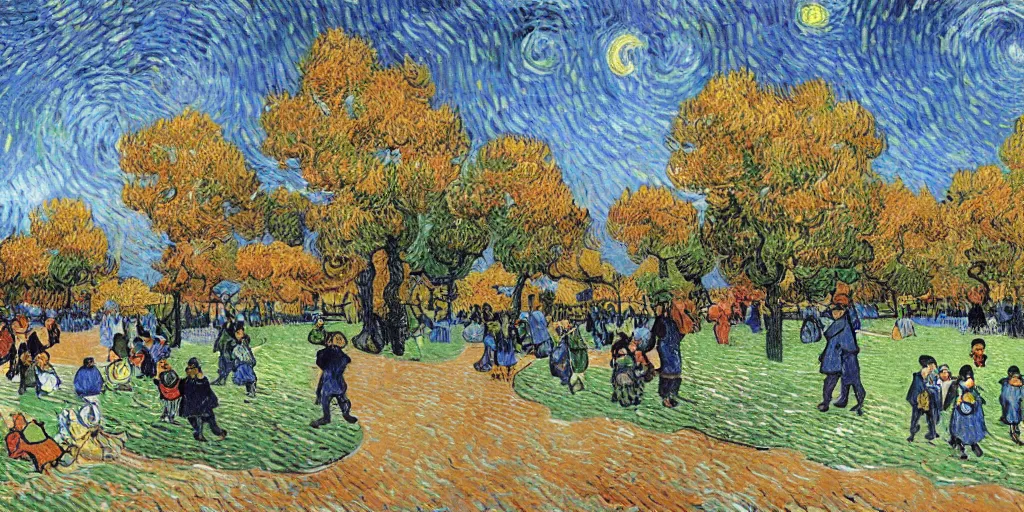 Image similar to highly detailed beautiful happy park, with childrens, by Van Gogh