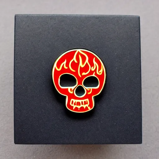 Image similar to vintage minimalistic clean skull with fire flame enamel pin