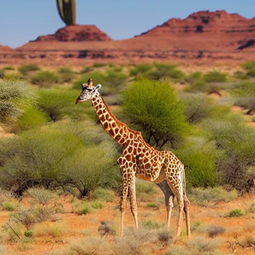 Image similar to giraffe grazing in the arid desert surrounded by cactus trees national geographic wild 400mm aspect ratio 24-70mm focal