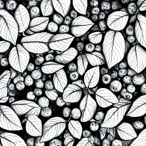 Image similar to drawing of closeup of leafy blueberry bush in a nordic forest. Digital art. 4K. Artistic. Detailed drawing. Trending on artstation.