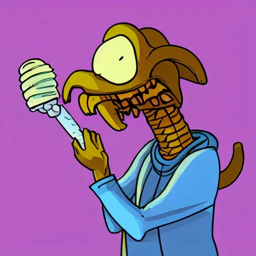 Prompt: a picture of a xenomorph eating an ice cream cone, 4 k, artstation, science fiction, in the style of a garfield comic